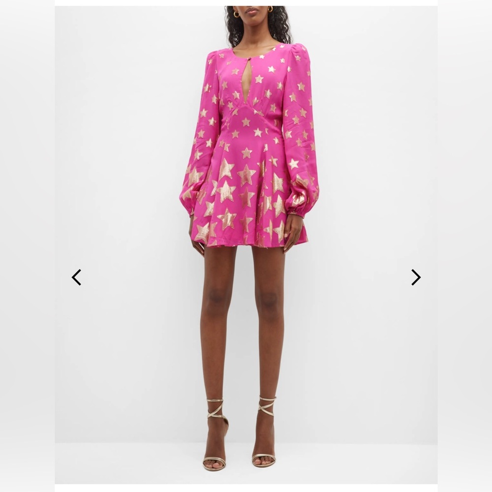 LoveShackFancy Ivette Puff-Sleeve Golden Star Mini Dress